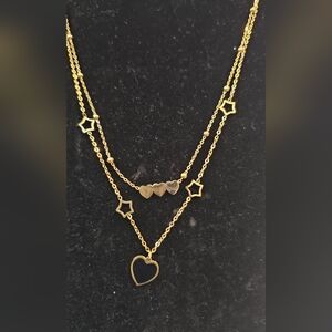 Gold Plated Heart and Star Layered Necklace